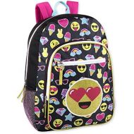 Trail maker Girls Emoji Full Size 17 Inch Backpack With Bonus Keychain and Glitter Applique (Black)
