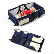 Binglinghua 3in1 Crib Bassinet Portable Nursery Bed Diaper Bag Baby Infant Foldable Travel (Blue)