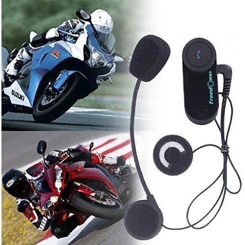  FreedConn T-COMVB Bluetooth Motorcycle Helmet Headset Intercom Communication Headphone Universal Wireless for Motorbike Skiing Range-800M2-3Riders PairingBlack (2 Units with Hard