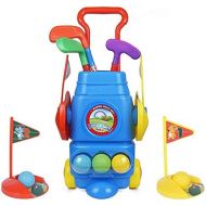 [아마존베스트]ToyVelt Kids Golf Club Set  Golf CartWith Wheels, 3 Colorful Golf Sticks, 3 Balls & 2 Practice Holes  Fun Young Golfer Sports Toy Kit for Boys &Girls  Promotes Physical & Mental