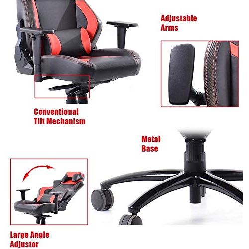  BTI Elite Series Ergonomic Reclining Gaming Chair with Steel Frame, Neck and Lumbar Support, Adjustable Height and Arms, RedBlack