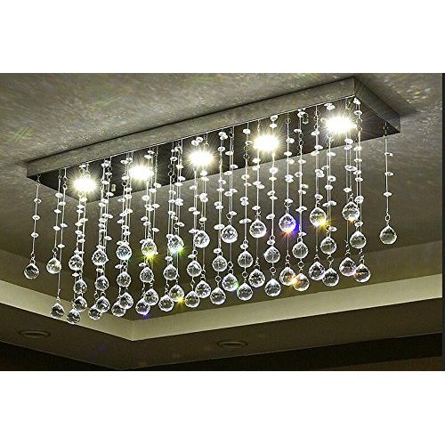  상세설명참조 Moooni L31.5 Contemporary Rectangle Crystal Chandelier Modern Dining Room Ceiling Light Fixture Raindrop Design