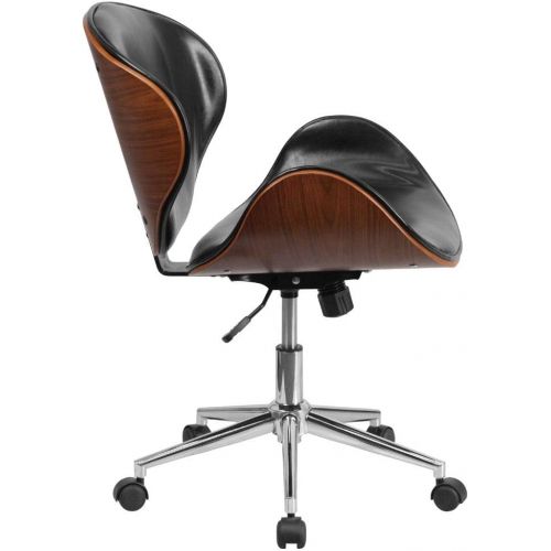  Flash Furniture Mid-Back Walnut Wood Conference Office Chair in White LeatherSoft, BIFMA Certified