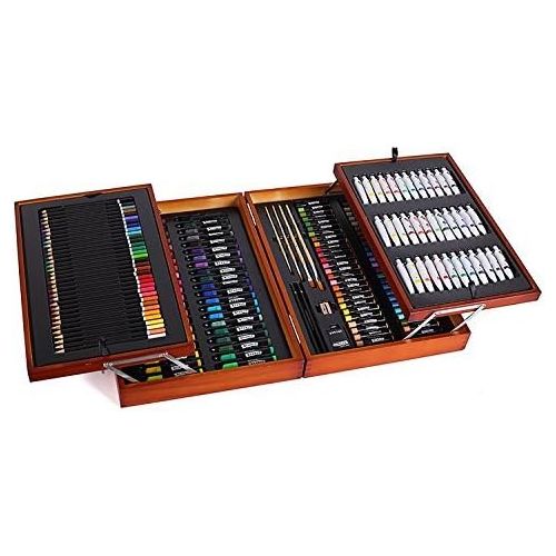  Mont Marte 174-Piece Deluxe Art Set, Art Supplies for Painting and Drawing, Art Kit in Wood Box Includes Acrylic, Oil, Watercolor Paints, Oil Pastels, Color Pencils