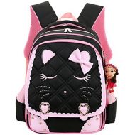 [아마존베스트]Mysticbags Cat Face Waterproof Girls Backpack Kids School Bookbag for Primary Students