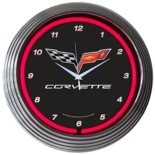  Neonetics Corvette GM C6 Genuine Electric Neon 15 Inch Wall Clock Glass Face Chrome Finish USA Warranty