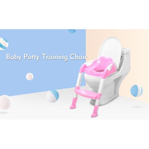  Gimars Kidsidol Baby Potty Toilet Chair with Step Trainer Ladder Sturdy Safety Folding Adjustable Comfortable Anti-Slip Great Mommy’s Helper for Baby Kids Toddlers 1-9 Years Old(Without S