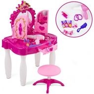 [아마존 핫딜] [아마존핫딜]Prextex Pretend Play Kids Vanity Table and Chair Beauty Mirror and Accesories Play Set with Fashion & Makeup Accessories for Girls