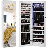 [아마존 핫딜] SONGMICS 47.2 H Full Screen Mirrored Jewelry Cabinet Armoire, 6 LEDs Jewelry Organizer Wall Hanging/Door Mounted, Larger Capacity, Pure White UJJC99WT