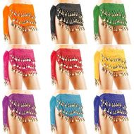 DROK Belly Dance Skirt, 10PCSLOT Hip Scarves for Belly Dancing with 128-Gold Coins, Waist Costume Belt Chiffon Dangling Belly Dance Sequins Hip Scarfs