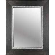 Mirrorize Black Wood Emboss Beveled Wall Mirror| Vanity,Hallway,Bathroom, Bedroom | 30X38 (Inner mirror 20X28)|Black| Rectangle| Large Decorative Bevelled Mirror
