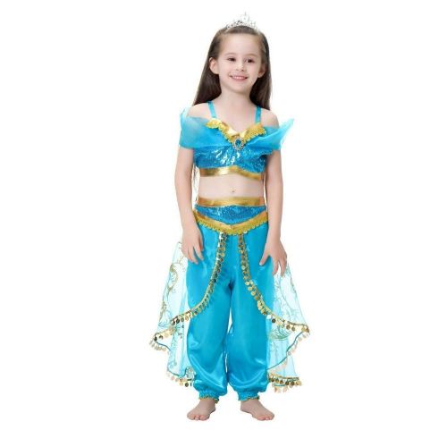  LSLRAD Arabian Princess Aladdin Dress up Costume Girls Sequined Jasmine Cosplay Kids Halloween