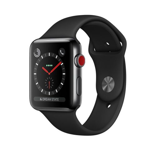 애플 Apple Watch Series 3 GPS + Cellular 42mm Space Black Stainless Steel Case with Black Sport Band - MQK92LLA (Certified Refurbished)