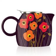 Tea Forte PUGG 24oz Ceramic Teapot with Improved Stainless Tea Infuser, Loose Leaf Tea Steeping For Two, Poppy Fields