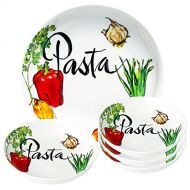 Lorren Home Trends PS7 5 Piece Porcelain Pasta Set Vegetable Design, Multicolor
