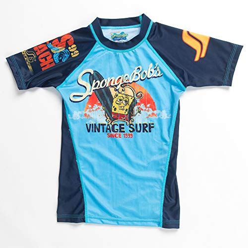  Fusion Fight Gear Sponge Bob Vintage Surf Kids Rash Guard Compression Shirt - Short Sleeve
