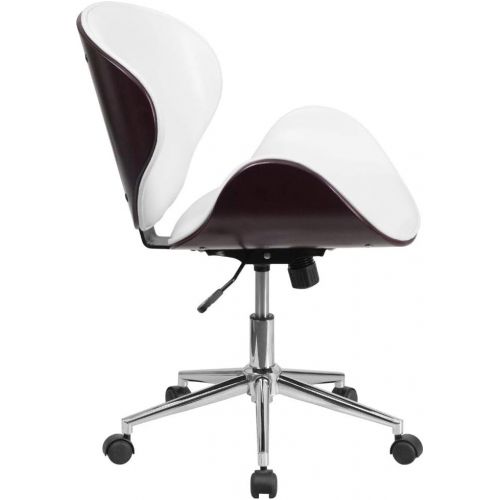  Flash Furniture Mid-Back Walnut Wood Conference Office Chair in White LeatherSoft, BIFMA Certified