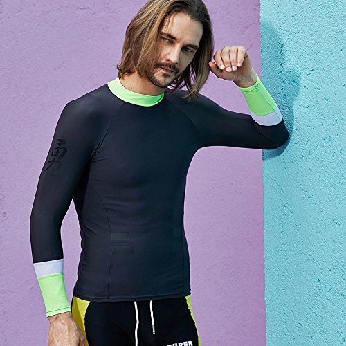  SUPERBODY Mens Rash Guard Water Shirt Basic Skins Long Sleeve Compression UPF 50+ Sun Protection Swim Top