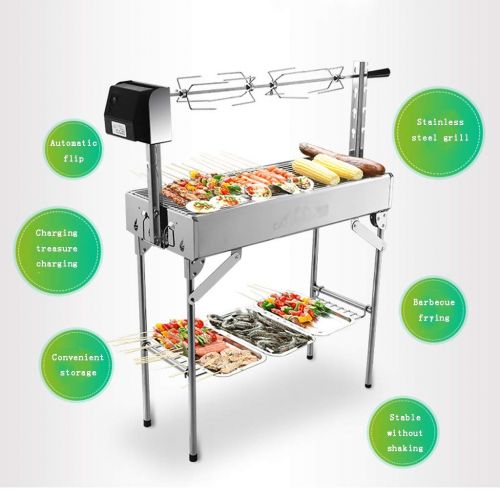  Barbecue Grill Charcoal Grill Stainless Steel Oven Patio Grill Accessories Picnic BBQ Rotating Fork Foldable Tool Set (Color : Silver, Size : 71.531.570cm)