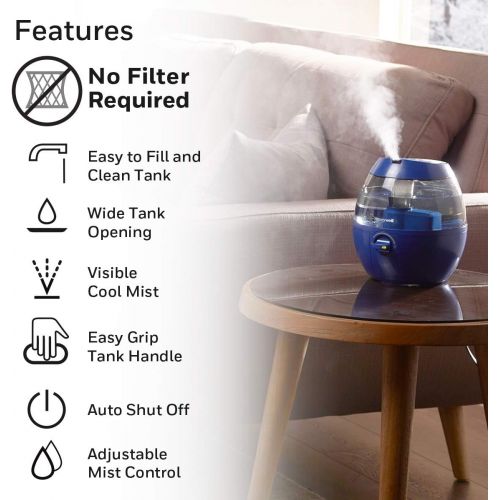  Honeywell HUL520B Mistmate Cool Mist Humidifier Black With Easy Fill Tank & Auto Shut-Off, For Small Room, Bedroom, Baby Room, Office