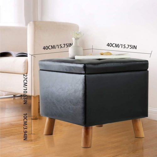  Eshow Ottoman with Storage Ottoman Cube Storage Foot Stools Square Ottoman Pouf with Thickened Solid Wood Frame
