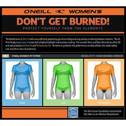  ONeill Wetsuits Womens UV Sun Protection Skins Short Sleeve Tee Rashguard