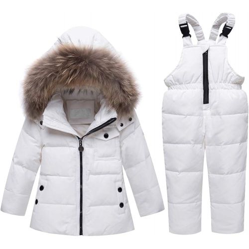  M&A Baby Girls Boys Winter Down Coat Fur Hooded Puffer Jacket and Padded Bib Pants 0-4Y