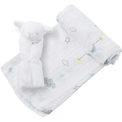  Angel Dear Swaddle and Blankie Gift Set, Starry Night with White Lamb