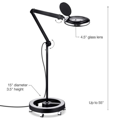  Visit the Brightech Store Brightech LightView Pro 6 Wheel Rolling Base Magnifying Floor Lamp - Magnifier with Bright LED Light for Facials, Lash Extensions - Standing Mag Lamp for Sewing, Cross Stitch, Craf