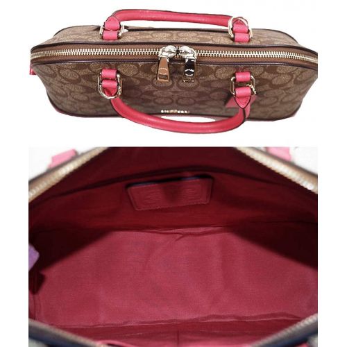  Coach SALE ! New Authentic COACH Monogram Khaki/Pink Magenta Satchel Dome Shoulder Bag in PRINCESS PINK!