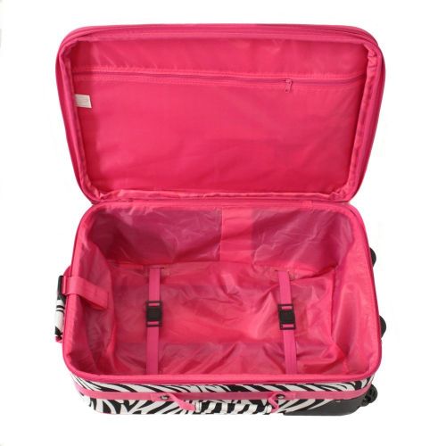  World Traveler 20 Inch Rolling Carry-On Luggage Suitcase, Pink Trim Zebra, One Size