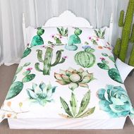 [아마존베스트]ARIGHTEX Bright Cactus Pattern Bedding Set Green plants cactus Print 3 Pieces Duvet Cover Set Nature Art Prints Decor Collection (Twin)