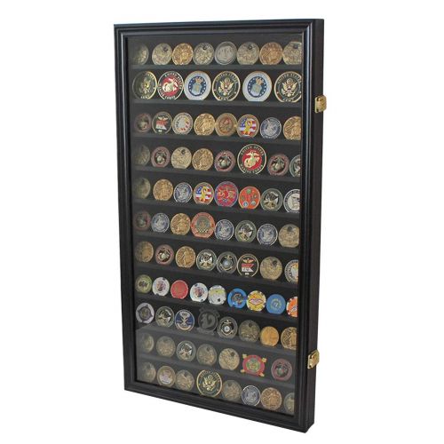  DisplayGifts LARGE 108 Challenge CoinCasino Chip Display Case Holder Rack Cabinet, Glass door (Black Finish)