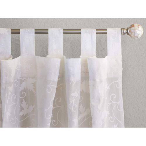  Saffron Marigold Ivy Lace Sheer White Curtains | Country Cottage Cotton Voile Floral Printed Long Curtain Panels With Rod Pocket