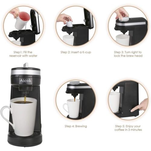  [아마존핫딜][아마존 핫딜] AICOK Aicok Single Serve Coffee Maker, Coffee Machine with 12OZ Water Tank, for Most Single Cup Pods including K-Cup Pods, Quick Brew Technology Travel One Cup Coffee Brewer