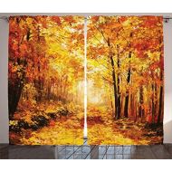Ambesonne Country Decor Curtains 2 Panel Set by, Pale Shaded Autumn in the Forest Pastoral Calm Simple Life Nature Paint Away Art Theme, Living Room Bedroom Decor, 108 W X 84 L Inc