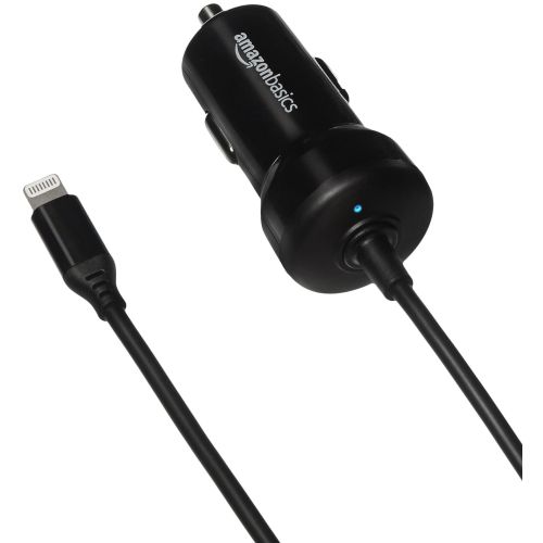  AmazonBasics Coiled Cable Lightning Car Charger, 1.5 Foot, Black