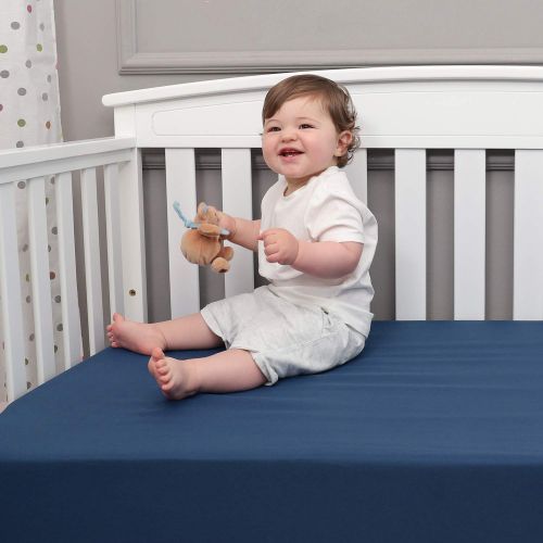  [아마존베스트]TILLYOU Microfiber Silky Soft Crib Sheet Navy, Hypoallergenic Breathable Fitted Toddler...