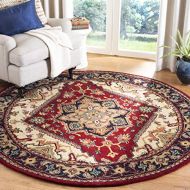 Safavieh Heritage Collection HG625A Handcrafted Traditional Oriental Heriz Medallion Red Wool Round Area Rug (36 Diameter)