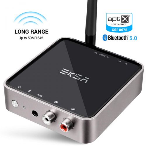  EKSA Bluetooth 5.0 Transmitter Receiver, 164ft Long Range with Wireless 3.5mm Audio Adapter for TV Audio, PC & Home Stereo Speakers, Dual Link, aptX Low Latency, Home Sound System