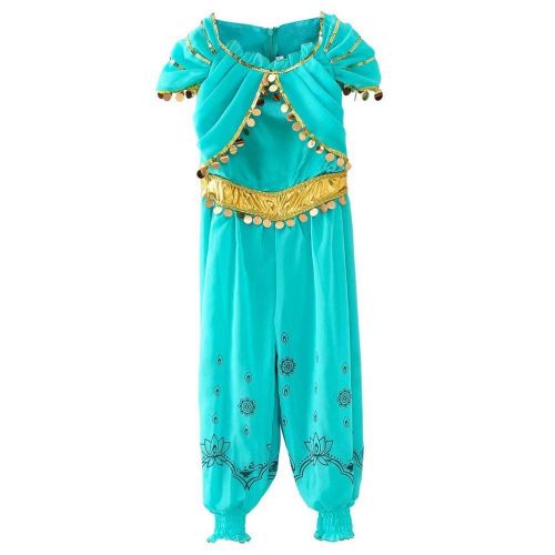  Tsyllyp Girls One Piece Princess Jasmine Dress Up Aladdin Halloween Costumes Party Bodysuit