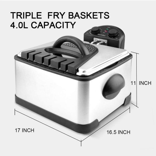  Secura 4.2L17-Cup 1700-Watt Stainless-Steel Triple-Basket Electric Deep Fryer, with Timer