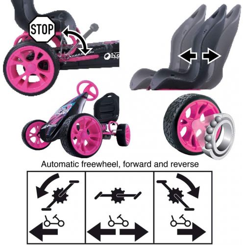  Hauck Sirocco - Racing Go Kart | Pedal Car | Low profile rubber tires | Pedal power auto-clutch free-ride | Adjustable seat - Pink