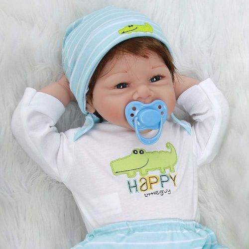  Yesteria Real Life Silicone Reborn Baby Dolls Boy Look Real White Light Blue Outfit 22 Inches