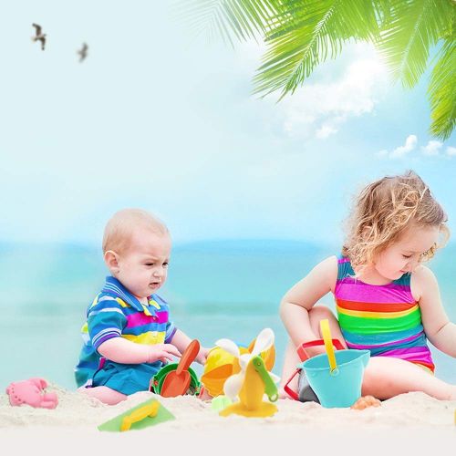  AODLK Beach Sand Toys for Children 15PCS Soft Plastic Kids Beach Toys with Bucket Shovels Watering Can Bathroom Baby Shower Toys Sand Box Set Kit Random Color