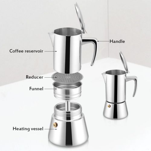  Stainless Steel Coffee Maker, Asixx 200ml Stainless Steel Moka Pot Espresso Coffee Maker Coffee Pot for Gas & Electric Stovetop