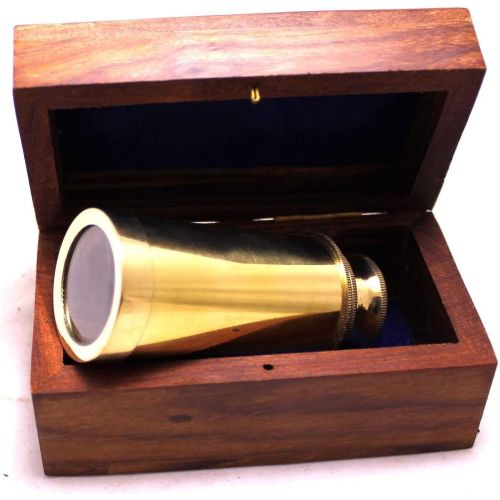  [아마존베스트]Krishna Mart Captains 6 Brass Handheld Mini Telescope with Wooden Box Nautical Collectibles