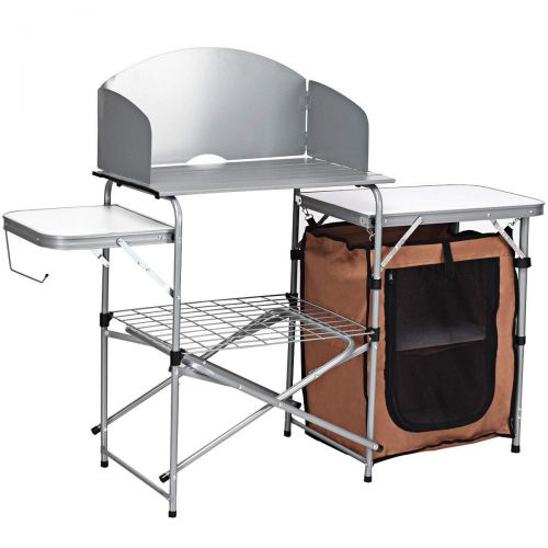 자이언텍스 Giantex Folding Grill Table with Storage Lower Shelf and Windscreen Aluminum Folding Cook Station Quick Set-up and Lightweight for BBQ, Party, Camping, Picnics, Backyards and Tailg