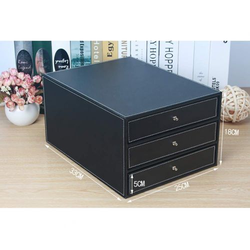  OR&DK Retro File Storage Box, 3 Layers Office Supplies Storage Cabinet Multi-Functional Organizer with Sliding Drawer-Black