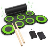 PAXCESS Electronic Drum Set, Roll Up Drum Practice Pad Midi Drum Kit with Headphone Jack Built-in Speaker Drum Pedals Drum Sticks 10 Hours Playtime, Great Holiday Birthday Gift for